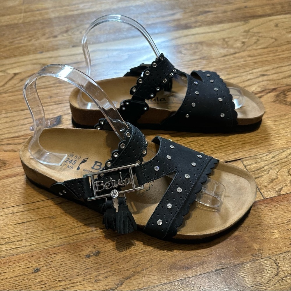 Betula Birkenstock Krystle Swarovski Jewel Sandals Black Sz 38/7 narrow